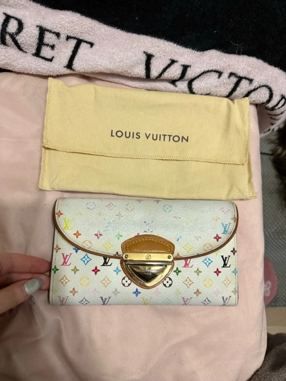 Louis Vuitton Eugenie White Multicolor Monogram Canvas Wallet with Tan Trim - Picture 2 of 11